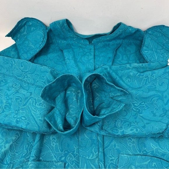 Erin Jacquard Floral Print Linen Blend Tunic Top Plus 3X 3/4 Sleeve Blue Button - Picture 12 of 14